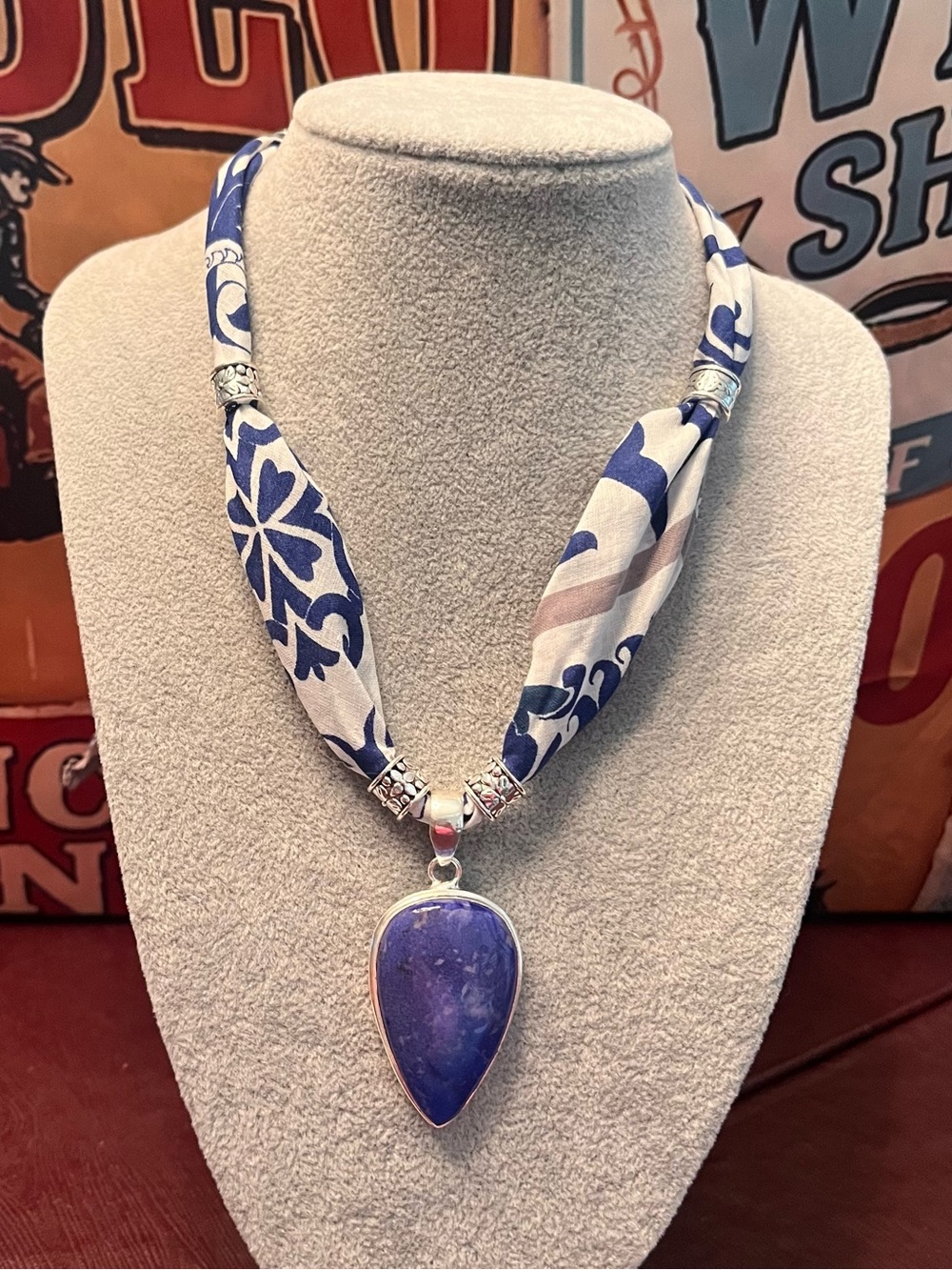 Lapis Lazuli Teardrop Bandana Scarf Necklace